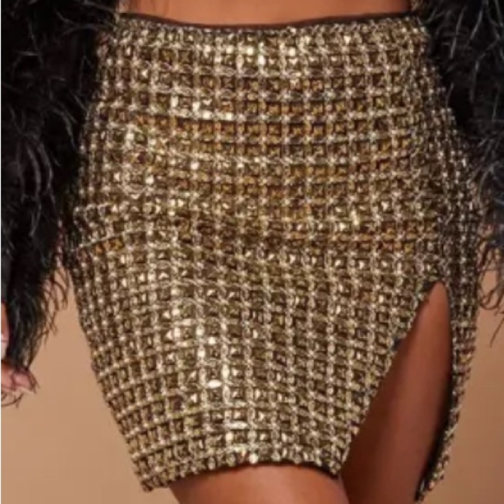 Fashion Nova Gold and Silver Embellished Mini Pencil Skirt